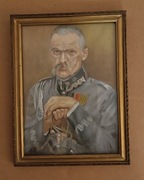 stary sygnwany obraz w ramie Piłsudski