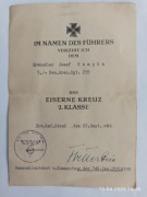 Nadanie Krzyża Żelaznego 1939 2 kl. 1944 III Rzesza oryginał