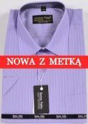 Koszula męska fioletowa w paski na krótki rękaw kołnierzyk 40/41