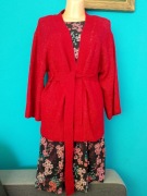 Zestaw: Czerwony sweter kardigan+sukienka rozm.M