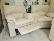 Skórzana kanapa z funkcją spania + fotele z f. relax relaks. Skóra