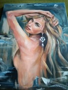 Wyjątkowy bardzo zmysłowy kobiecy olejny akt