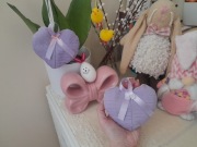 Zawieszka Serduszko wrzos/lawenda z białą kokardką 