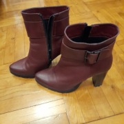 Botki bordowe słupek, skora naturalna 