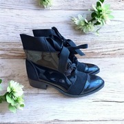 Nowe botki damskie czarne zimowe kozaki półbuty ze wstążką ocieplane 39