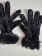 Finał sale rękawiczki aksamit plus futerko naturalne vintage czerń 
