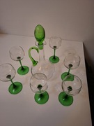 ,,,,Vintage Zestaw Kieliszków Do Wina Na Zielonej Nóżce Z Karafką,"""