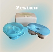 Zestaw dla niemowlaka pudełko na chusteczki i zestaw miseczek Babyono