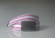 Pasek parciany biały z różowymi dwoma paskami