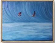 Duży oryginalny obraz akrylowy "Granica między morzem..." z cert. aut.