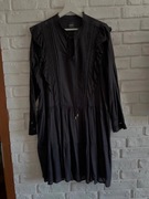 Czarna sukienka kowbojska haft falbany kołnierz wziązany stójka ONLY 42 XL