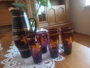 Dzbanek i 6 szklanek z motywem liścia