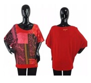 Desigual -czerwona bluzka print, cyrkonie L
