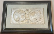 Obraz Płaskorzeźba Relif - Antyczna Mapa Świata w pięknej ramie 102 x 68 cm