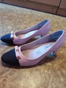 Eleganckie czółenka Seastar – różowe z czarnym noskiem | rozmiar 38