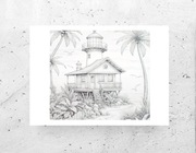 biało czarny plakat z pejzażem, podróże plakat A4, palmy plakat 21x30
