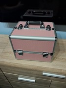 Kuferek walizka kosmetyczna 3 poziomy różowy