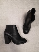 Nowe czarne eleganckie skórzane buty botki na obcasie New Look 38