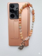 Biżuteryjna smycz do telefonu Agat brzoskwiniowy i Jedeit,  Mattè Prism