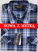 Koszula męska granatowa w kratkę na krótki rękaw kołnierzyk 40/41