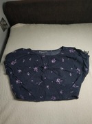 Crop-top croptop granatowy w fioletowe kwiatki wiskozowy krótki rękaw