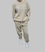 Włoski komplet dresowy prążkowany,95% wiskoza,uniwersalny,jasny beż