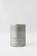 Świeca ozdobna brokat walec, mała srebrna