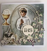 Kartka na Pierwszą Komunię Świętą ręcznie robiona 3D dla chłopca + pudełko