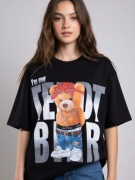 T-shirt damski oversize XL czarny miś nowy z metką