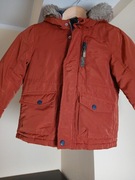 Kurtka chłopięca zimowa ciepła z kapturem pomarańczowa f&fr.5/6 lat