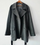 Elegancki męski płaszcz z paskiem wełniany klasyczny dwurzędowy bosmanka