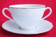 Bulionówki Ćmielów ze spodkiem złoty pasek zestaw 6 szt porcelana