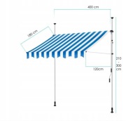Markiza zaciskowa, rozporowa z korbą ręczną, balkonowa, bez wiercenia