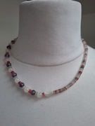 Naszyjnik handmade ze stali nierdzewnej z naturalnych kamieni kwarc ametyst