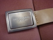 TRUSSARDI Jeans super beżowy pasek 105cm skóra Italia