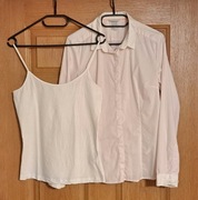 Damska koszula jasnoróżowa + biały podkoszulek H&M