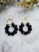 Czarno-złote wiszące kolczyki marmurki z gliny polimerowej 