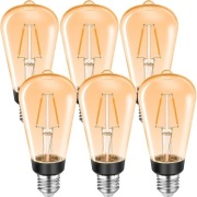 Żarówki Edison LED E27 2W, vintage, bursztyn, 2200K, 6 sztuk