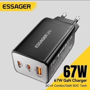 Ładowarka Essager 67W GaN | Szybka Ładowarka 3 port USB-C | USB-A QC|PD