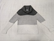 Szary elegancki wełniany sweter golf w paski pasy M&S 40 jak nowy