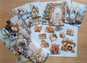 zestaw zimowy złote 30 elementów kartki + naklejki scrapbooking