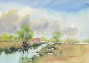 Obraz akwarelowy - pejzaż jesienny 31 cm x 22,5 cm + 0,5 cm margines