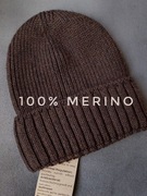 Merino czapka czekoladowa wełniana z wełny merynos merynosów brązowa zimowa