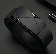 Luksusowy pasek męski ze skóry ekologicznej z automatyczny klamrą. CZARNY