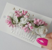 Grzebyk stroik ozdoba do włosów I komunia chrzest roczek urodziny różyczki