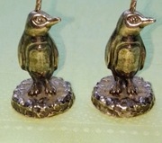 Vintage posrebrzane ciężkie mini figurki para pingwinów dekoracja na biurko