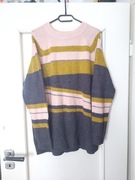 Sweter Tom Tailor XL 42 paski różowy szary żółty musztardowy