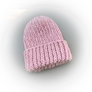 Gruba wełniana czapka Handmade kolor jasny róż różowa czapka