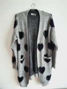 Długi ciepły sweter płaszcz ALPACA włoski blezer Vinceotto L XL szary serca