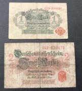 Stare banknoty zestaw banknotów Niemcy 1 marka 2 marki 1914 rok 